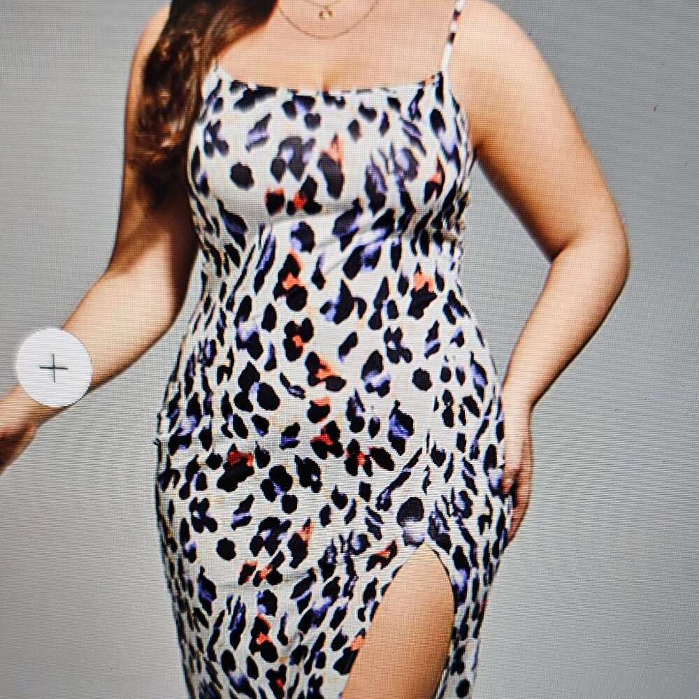 Plus Leopard Print Side Split Maxi Dress 14/16-1Xl